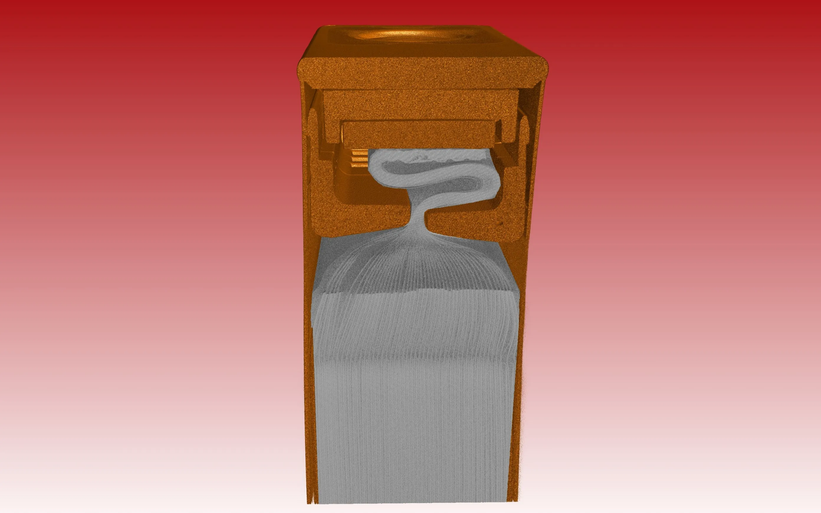 3D CT rendering of a prismatic battery cell in its cartridge