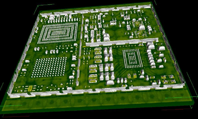3D CT rendering of a populated circuit board