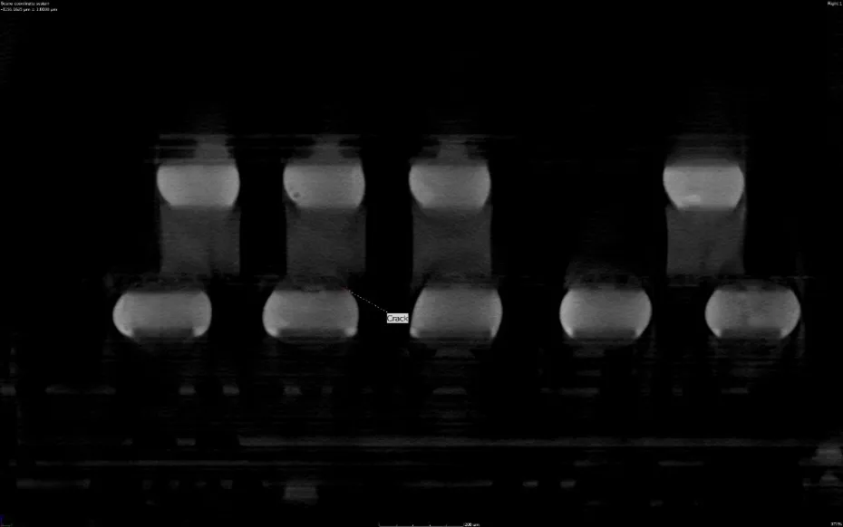X-ray image of solder joints on a printed circuit board assembly