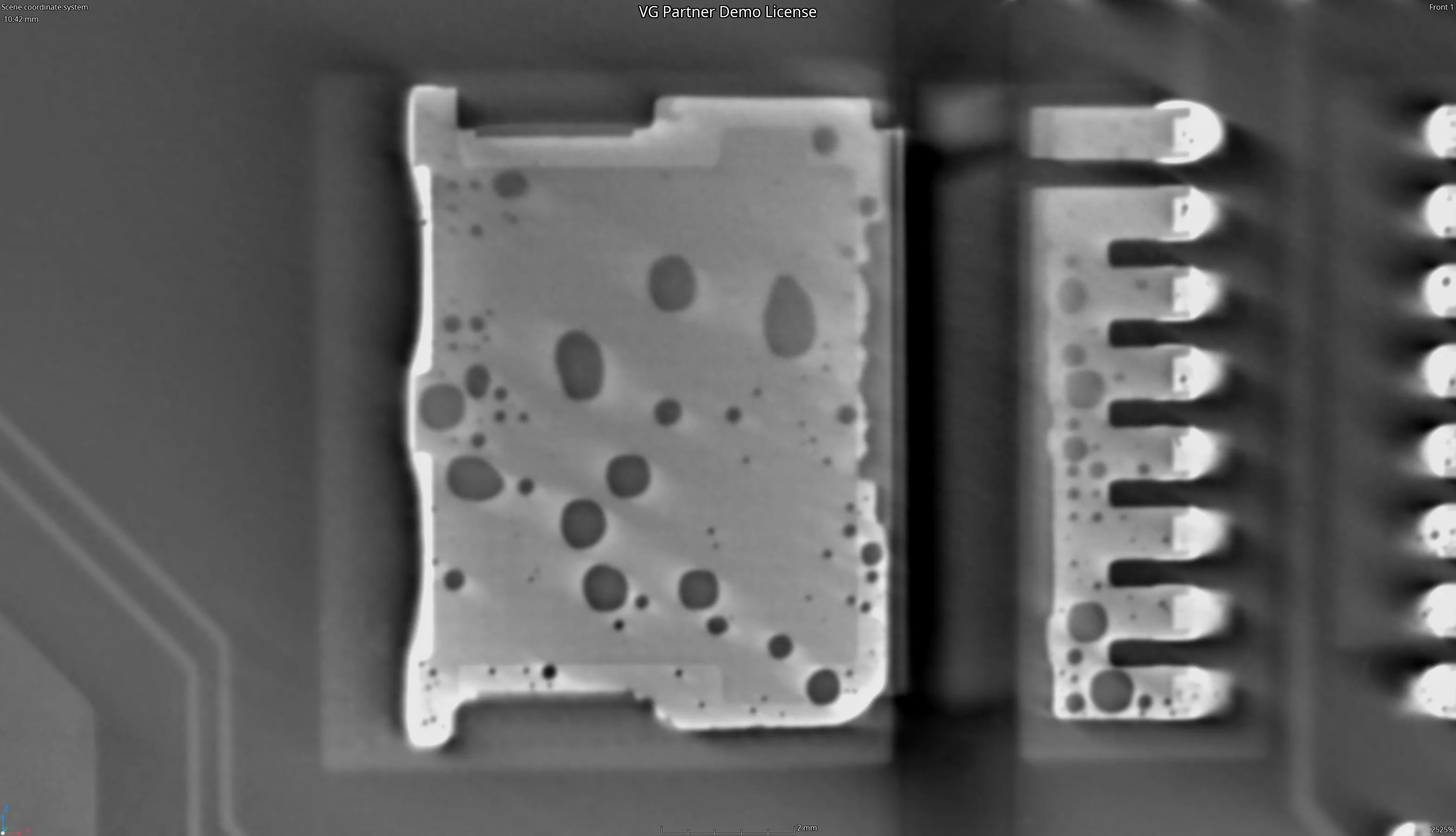 X-ray image of a power-module solder layer showing voids